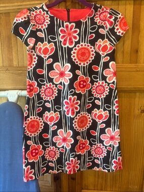 Gymboree Black Shift Dress with Pink & Red Floral Print